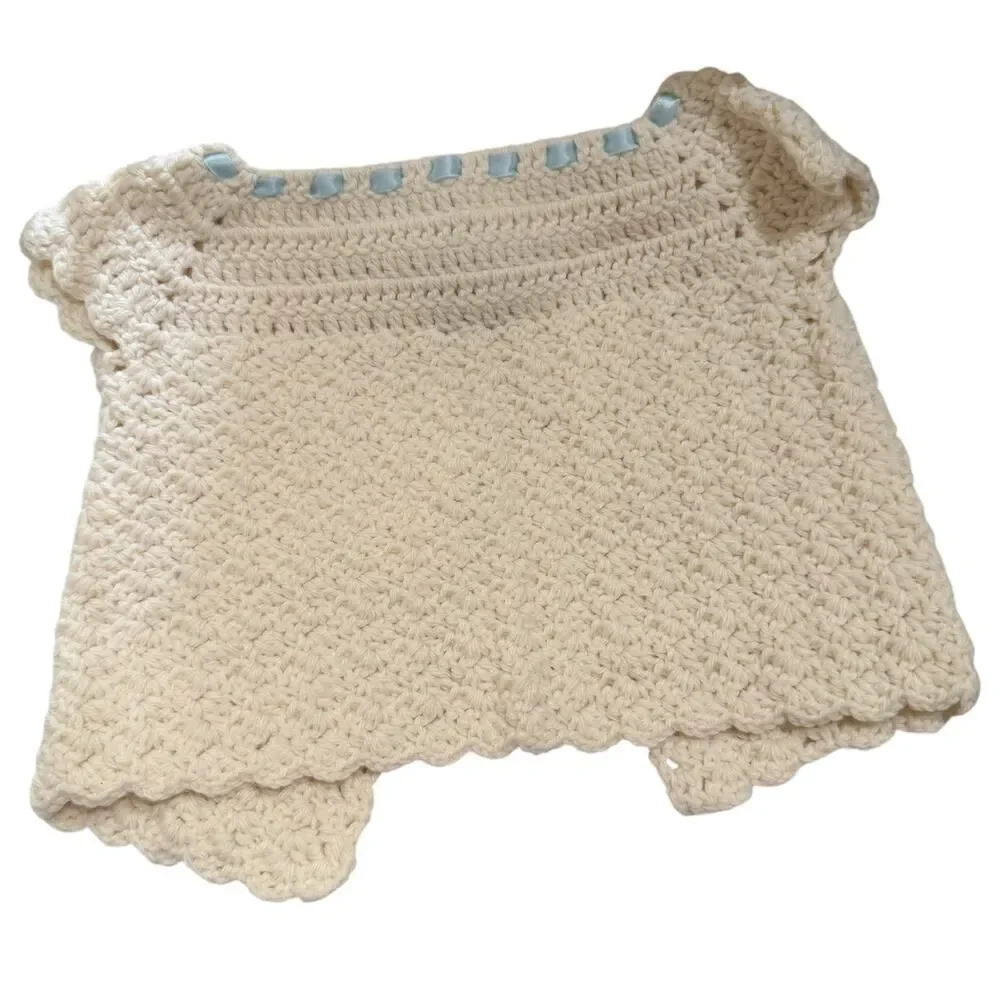 Hand Knit Baby Cream Cardigan Seater Tie Front Crochet